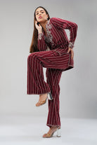 Bijoux Kurta Pant Set Pristine Ivory Ruby Red
