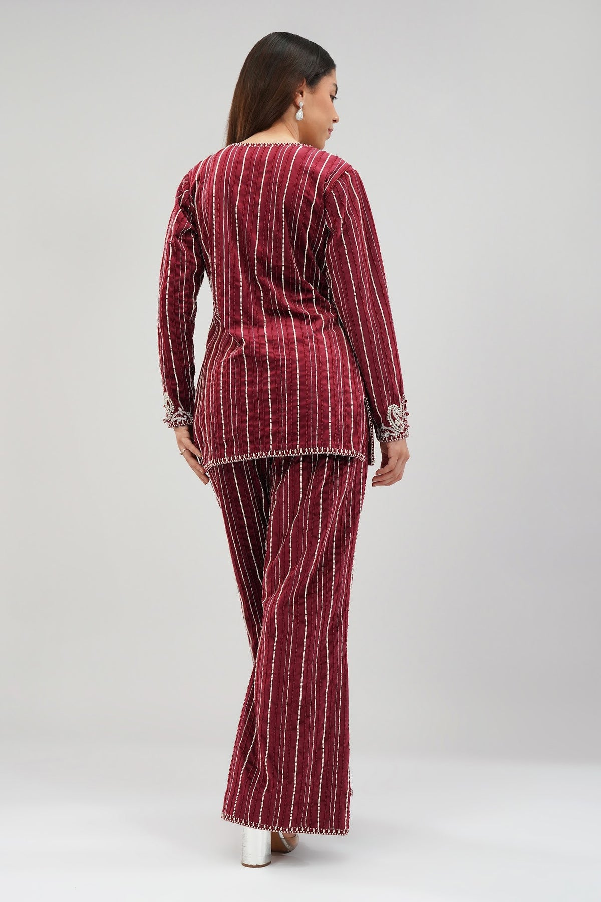 Bijoux Kurta Pant Set Pristine Ivory Ruby Red