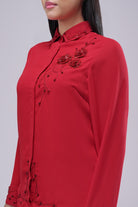 Corsage Embellished Full Sleeve Shirt Carnelian Red