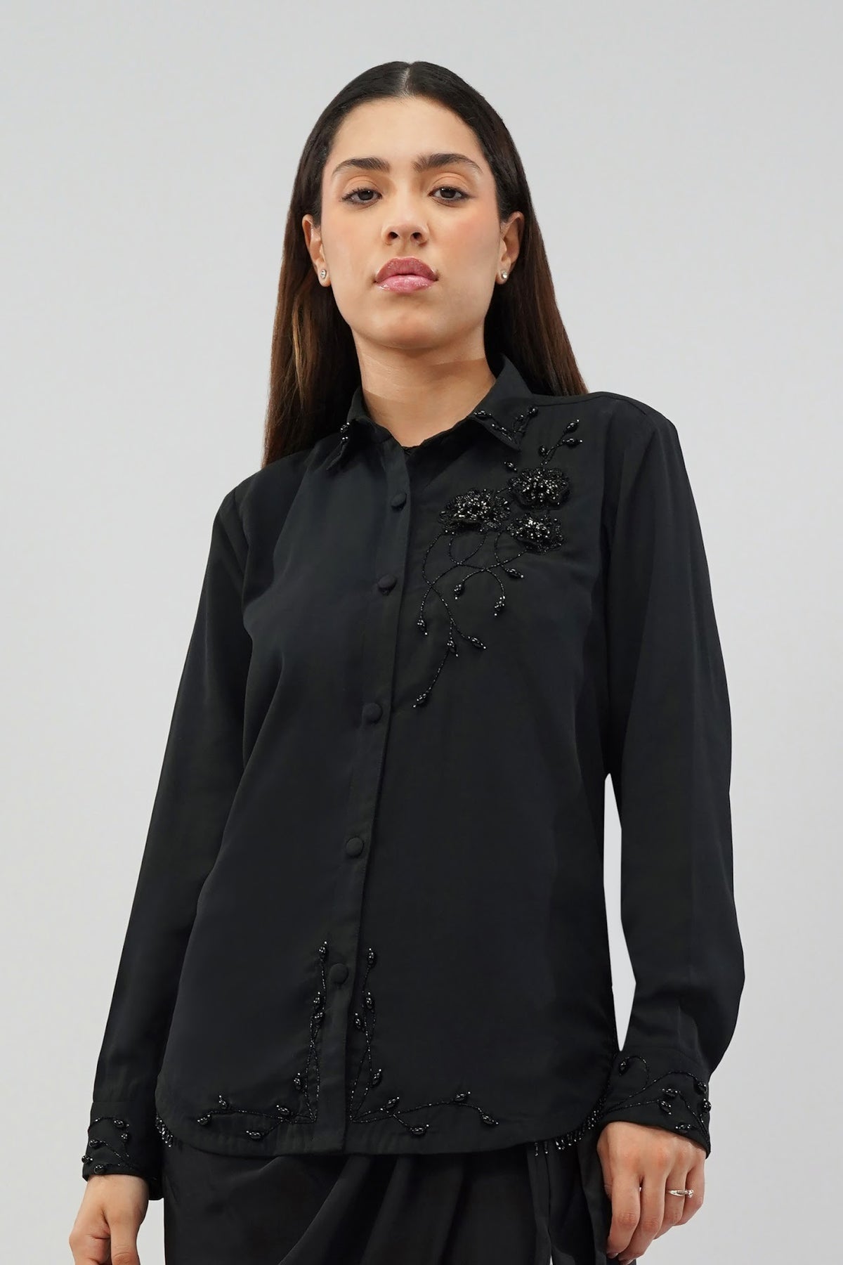 Corsage Embellished Full Sleeve Shirt Heritage Black