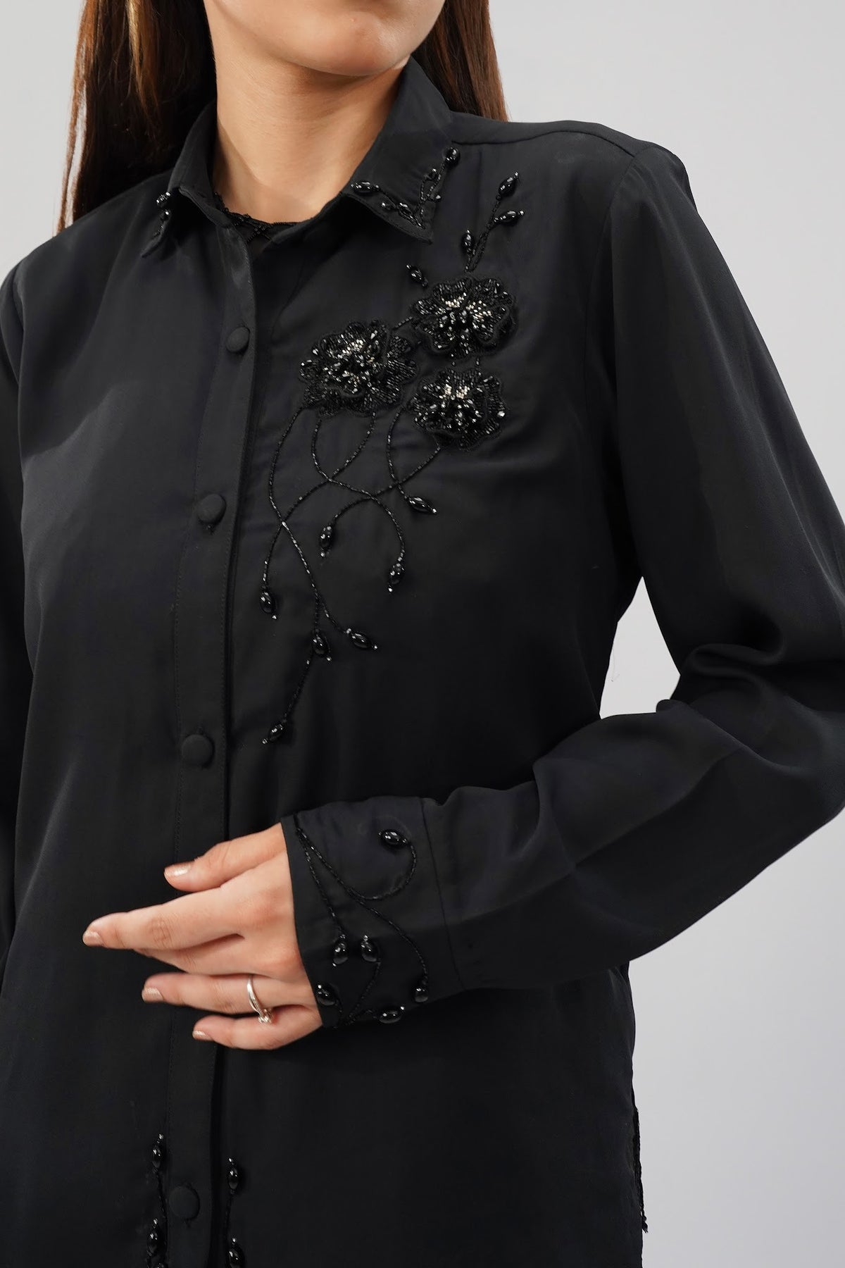 Corsage Embellished Full Sleeve Shirt Heritage Black