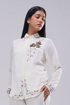 Corsage Embellished Full Sleeve Shirt Pristine Ivory Multi