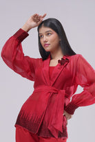 Fiona Organza Jacket Full Sleeve Carnelian Red
