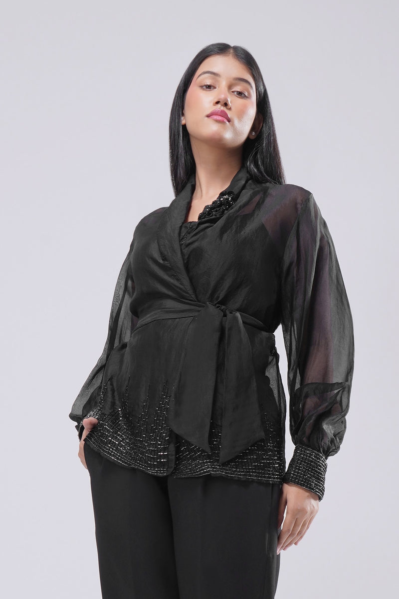 Fiona Organza Jacket Full Sleeve Heritage Black