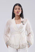 Fiona Organza Jacket Full Sleeve Pristine Ivory Multi