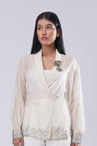Fiona Organza Jacket Full Sleeve Pristine Ivory Multi