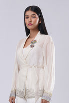 Fiona Organza Jacket Full Sleeve Pristine Ivory Multi