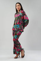 Meer Embellished Full Sleeve Shirt Topaz Pink Multi With Flare Pant Topaz Pink Multi