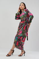 Meer Embellished Shirt Full Sleeve Topaz Pink Multi With Meer Tulip Wrap Skirt Sleeve Topaz Pink Multi