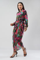 Meer Embellished Shirt Full Sleeve Topaz Pink Multi With Meer Tulip Wrap Skirt Sleeve Topaz Pink Multi