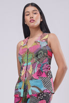 Meer Full Length Waist Coat Sleeve Less Topaz Pink Multi