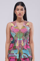 Meer Full Length Waist Coat Sleeve Less Topaz Pink Multi