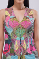 Meer Full Length Waist Coat Sleeve Less Topaz Pink Multi