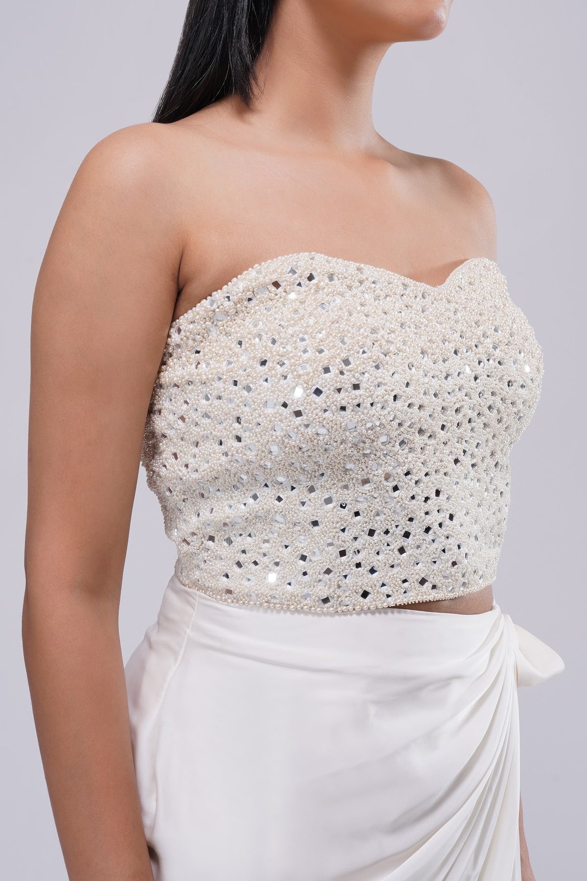 Mirror Crop Top Sleeve Less Bustier Pristine Ivory