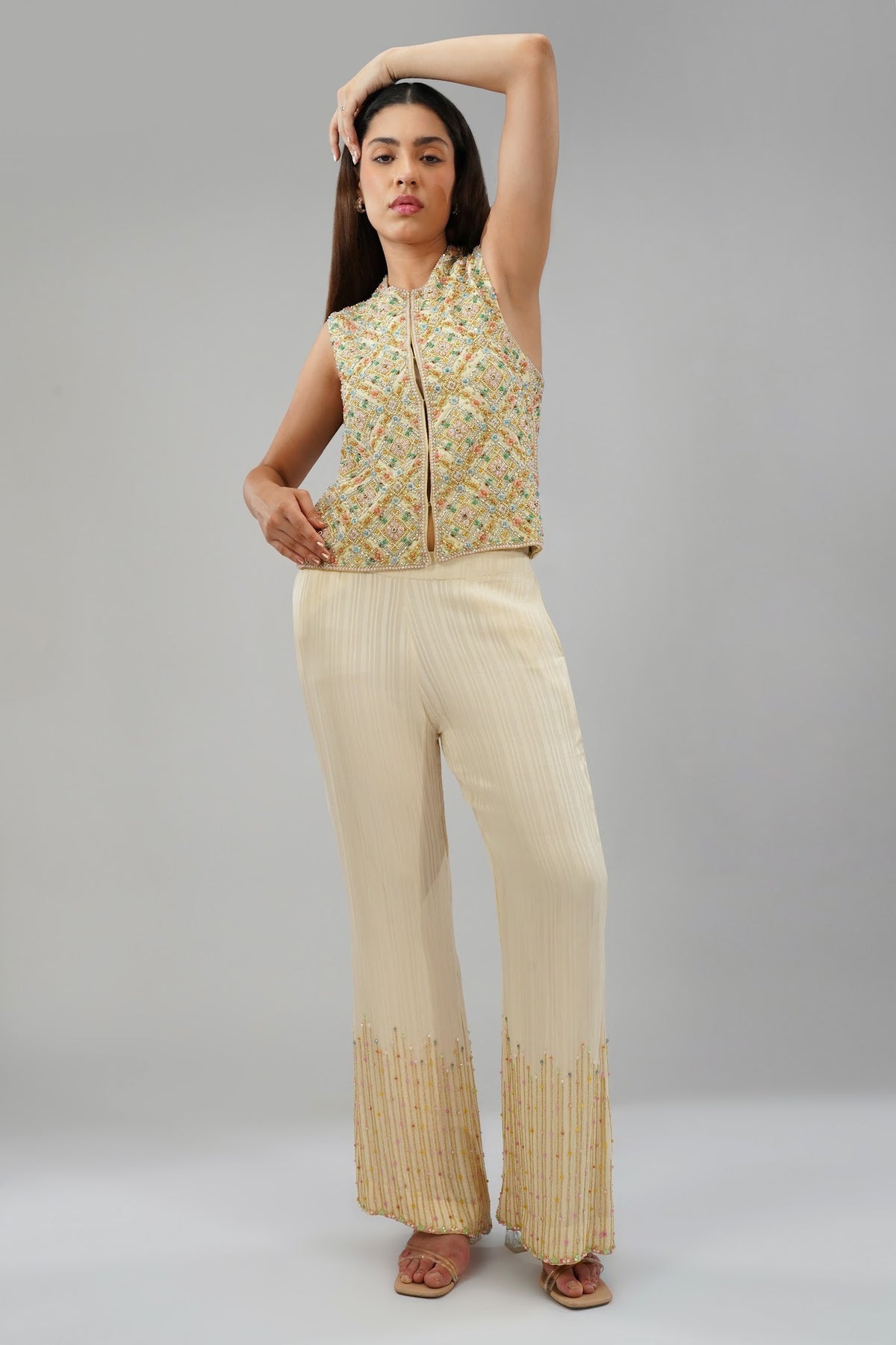 Myra Jacket Sublime Pastel Multi With Sabo Embellished Flare Pant Sublime Pastel Multi