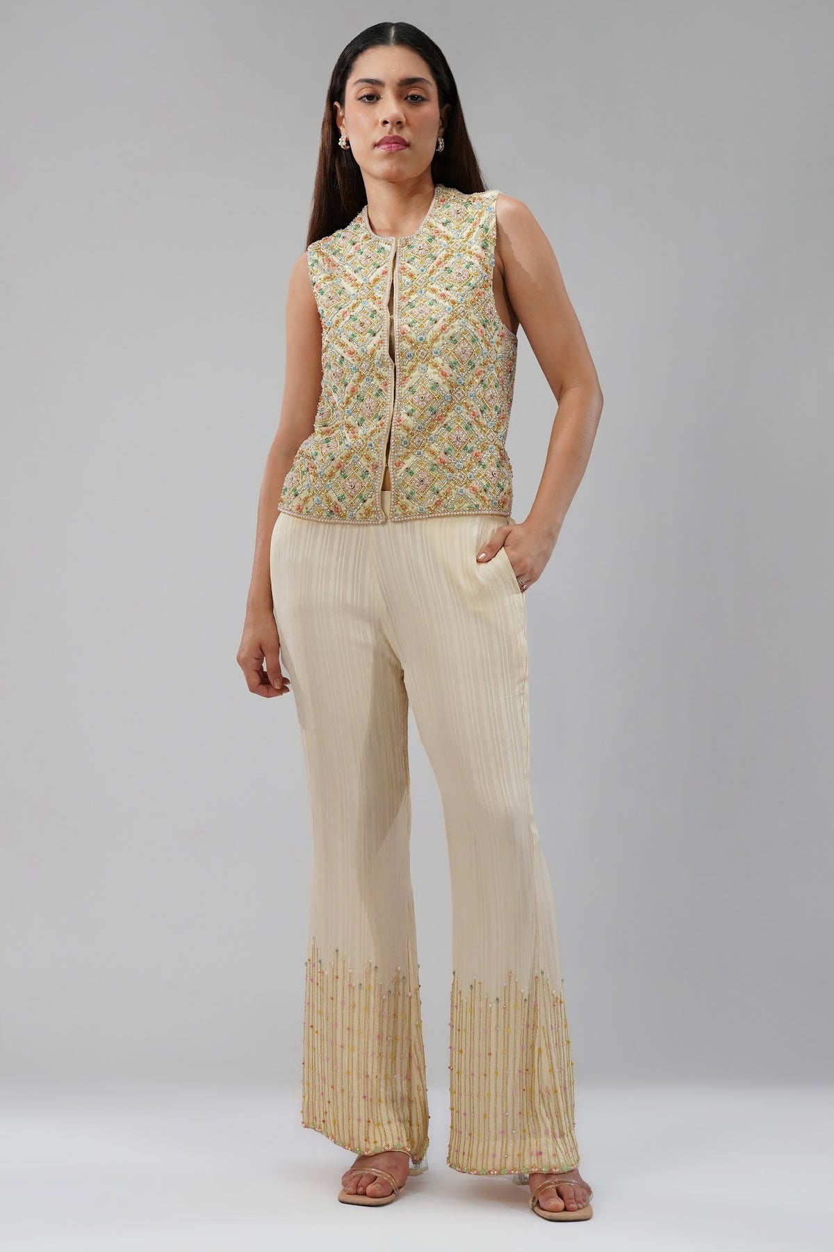Myra Jacket Sublime Pastel Multi With Sabo Embellished Flare Pant Sublime Pastel Multi