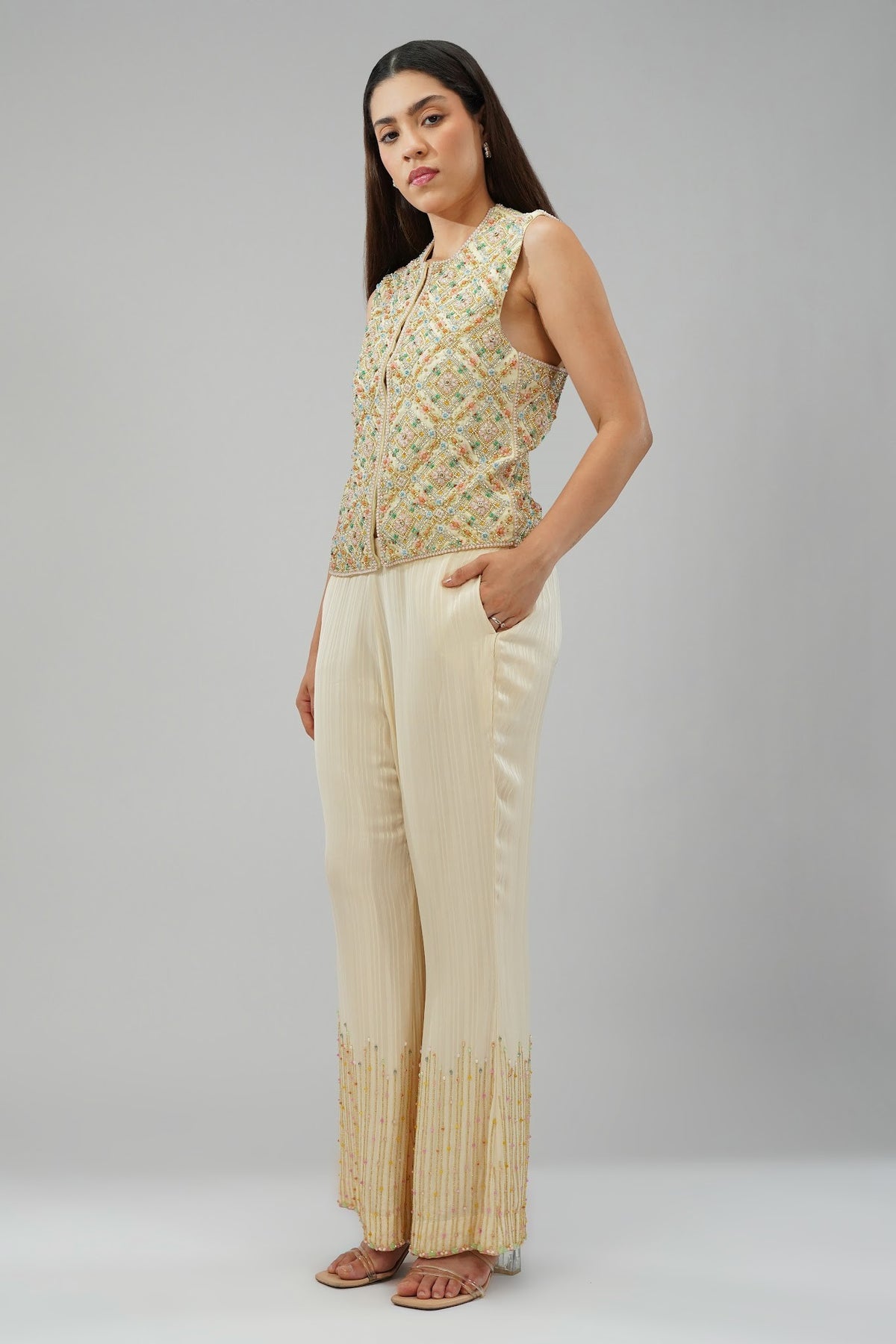 Myra Jacket Sublime Pastel Multi With Sabo Embellished Flare Pant Sublime Pastel Multi