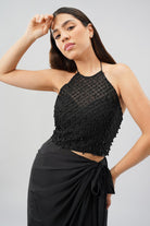 Opal Crop Top Halterneck Backless With Plain Tulip Freesize Wrap Skirt Heritage Black
