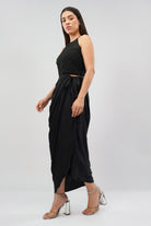 Opal Crop Top Halterneck Backless With Plain Tulip Freesize Wrap Skirt Heritage Black