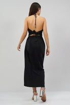 Opal Crop Top Halterneck Backless With Plain Tulip Freesize Wrap Skirt Heritage Black