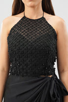 Opal Crop Top Halterneck Backless With Plain Tulip Freesize Wrap Skirt Heritage Black