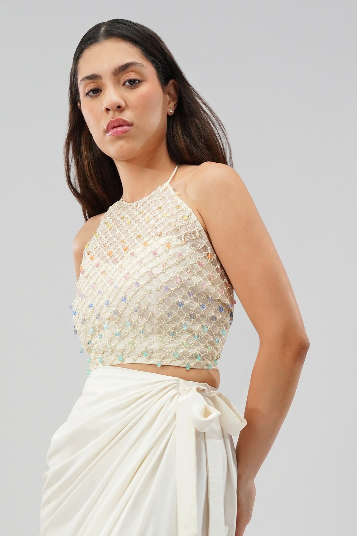 Opal Crop Top Halterneck Backless Pristine Ivory Multi