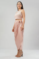 Opal Crop Top Halterneck Backless Rose Quartz Pink With Plain Tulip Freesize Wrap Skirt Rose Quartz Pink