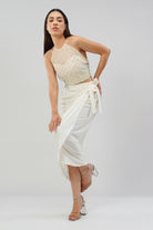 Opal Crop Top Halterneck Backless With Plain Tulip Freesize Wrap Skirt Pristine Ivory