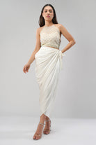 Opal Crop Top Halterneck Backless With Plain Tulip Freesize Wrap Skirt Pristine Ivory