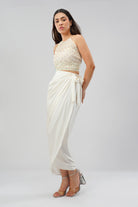 Opal Crop Top Halterneck Backless With Plain Tulip Freesize Wrap Skirt Pristine Ivory
