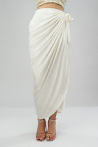 Opal Crop Top Halterneck Backless With Plain Tulip Freesize Wrap Skirt Pristine Ivory