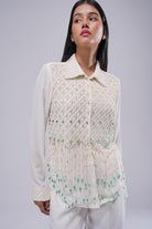 Opal Embellished Full Sleeve Shirt Pristine Ivory Multi