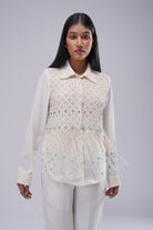 Opal Embellished Full Sleeve Shirt Pristine Ivory Multi