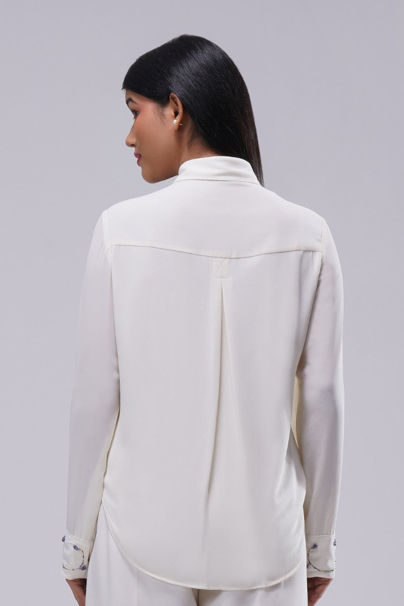 Opal Embellished Full Sleeve Shirt Pristine Ivory Multi