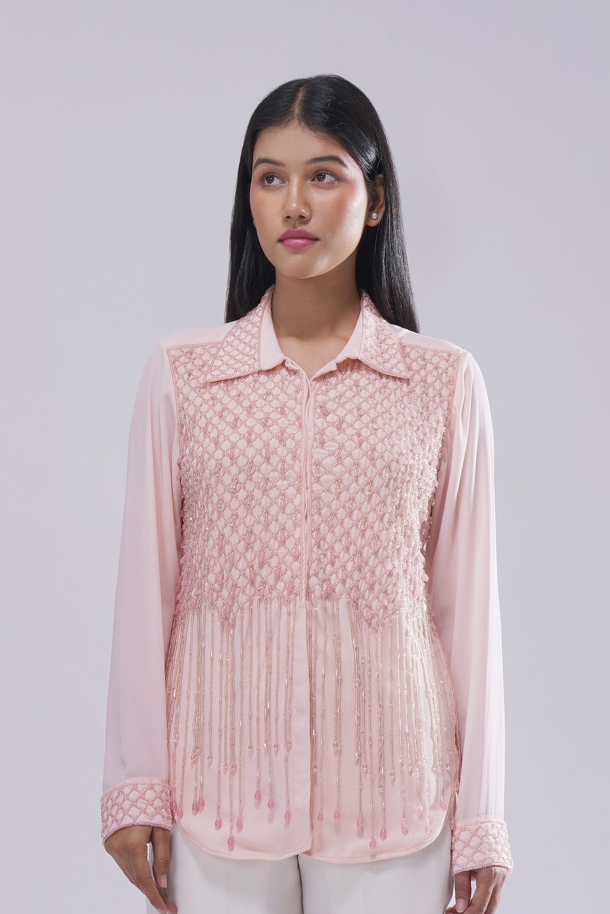 Opal Embellished Full Sleeve Shirt Rose Quartz Pink