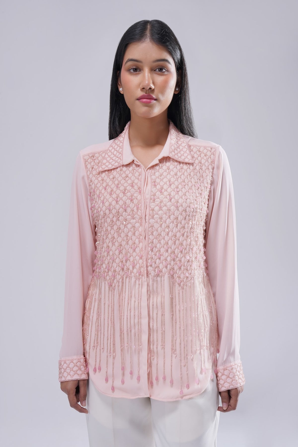 Opal Embellished Full Sleeve Shirt Rose Quartz Pink