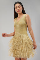 Panache Knee Length Strapy Sleeve Dress Champagne Beige