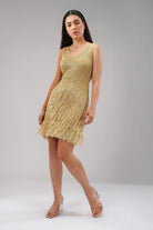 Panache Knee Length Strapy Sleeve Dress Champagne Beige