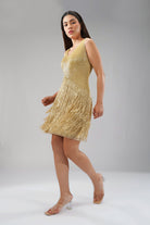 Panache Knee Length Strapy Sleeve Dress Champagne Beige