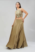 Quartz Crop Top Halterneck Fullback Peerless Gold With Plain Flare Lehenga Full Length Peerless Gold