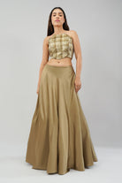Quartz Crop Top Halterneck Fullback Peerless Gold With Plain Flare Lehenga Full Length Peerless Gold