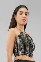 Ruche Crop Top Halterneck Backless Heritage Black