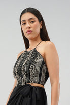 Ruche Crop Top Halterneck Backless Heritage Black