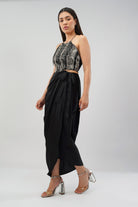 Ruche Crop Top Halterneck Backless Heritage Black With Tulip Freesize Full Length Wrap Skirt Heritage Black