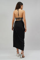 Ruche Crop Top Halterneck Backless Heritage Black With Tulip Freesize Full Length Wrap Skirt Heritage Black