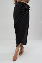 Ruche Crop Top Halterneck Backless Heritage Black With Tulip Freesize Full Length Wrap Skirt Heritage Black