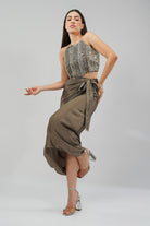Ruche Crop Top Halterneck Fullback Antique Gold Antique Silver With Tulip Freesize Full Length Wrap Skirt Antique Gold Antique Silver