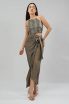 Ruche Crop Top Halterneck Fullback Antique Gold Antique Silver With Tulip Freesize Full Length Wrap Skirt Antique Gold Antique Silver