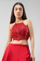 Ruche Crop Top Halterneck Fullback Carnelian Red