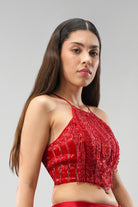Ruche Crop Top Halterneck Fullback Carnelian Red